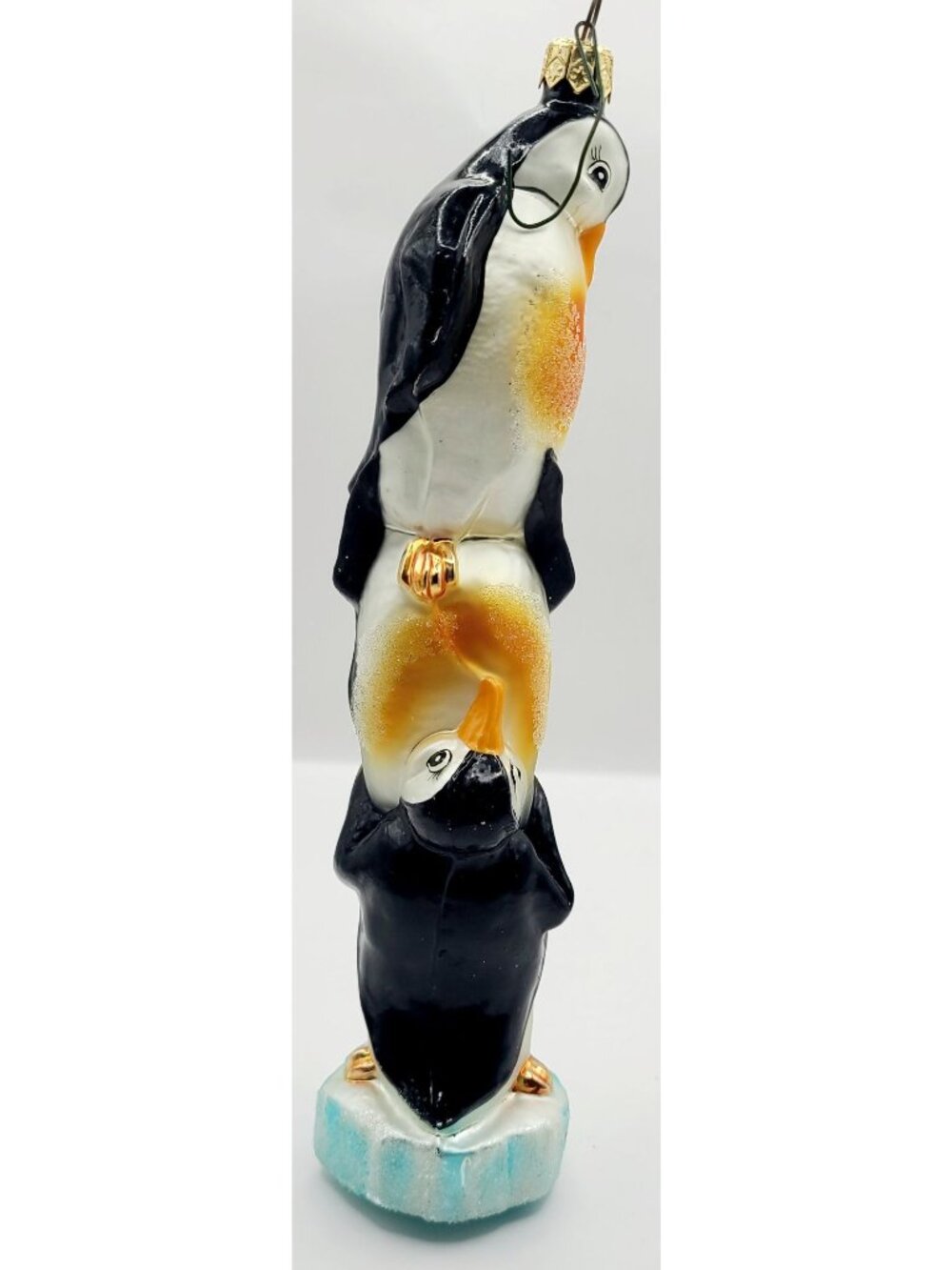 Radko ARTIC ANTIC Stacked Penguins Totem Glass Snow Christmas Ornament Large - Picture 4 of 9